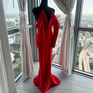 Red long off shoulder dress